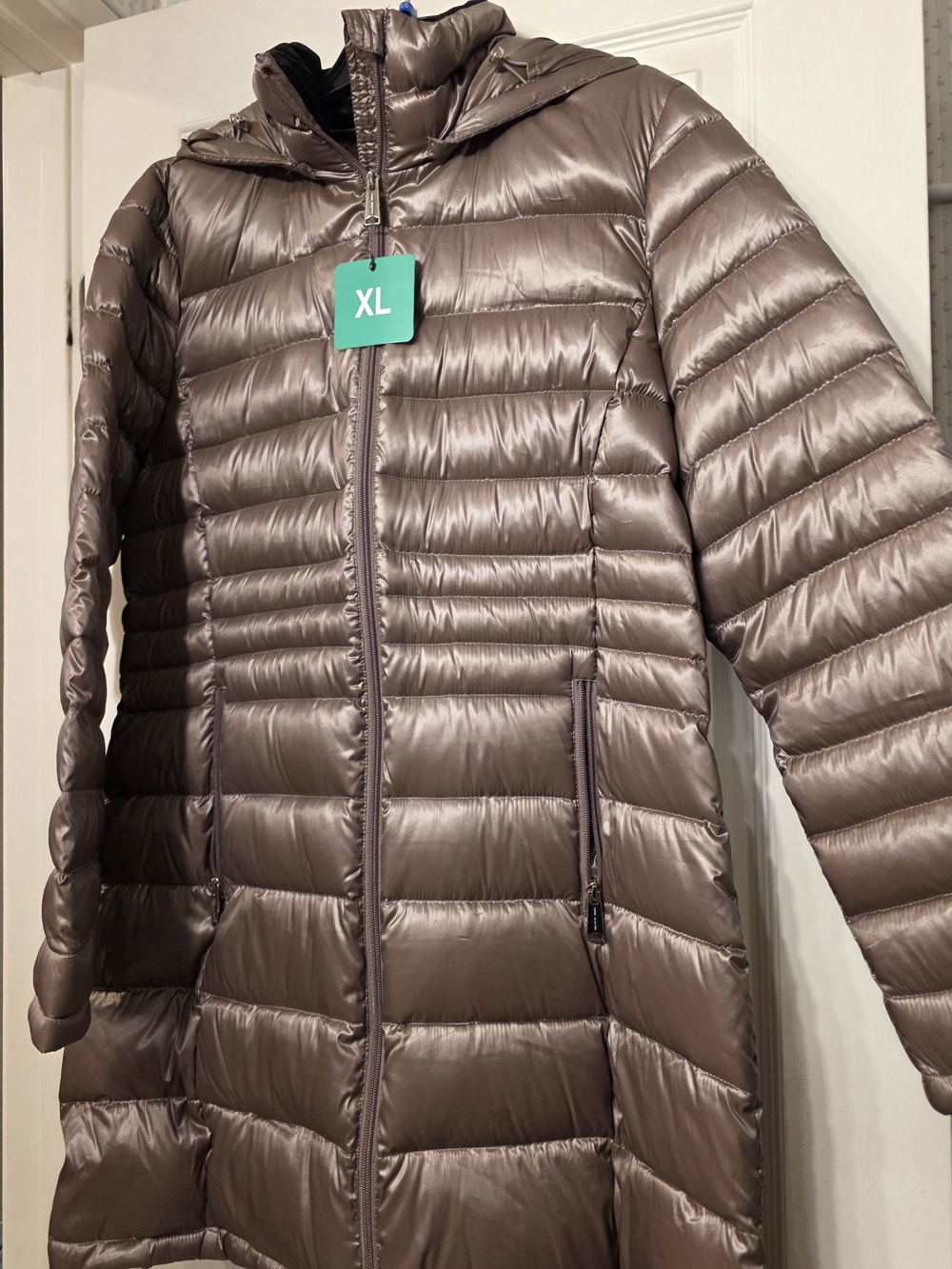 Women's Long Puffer Coat - Taupe